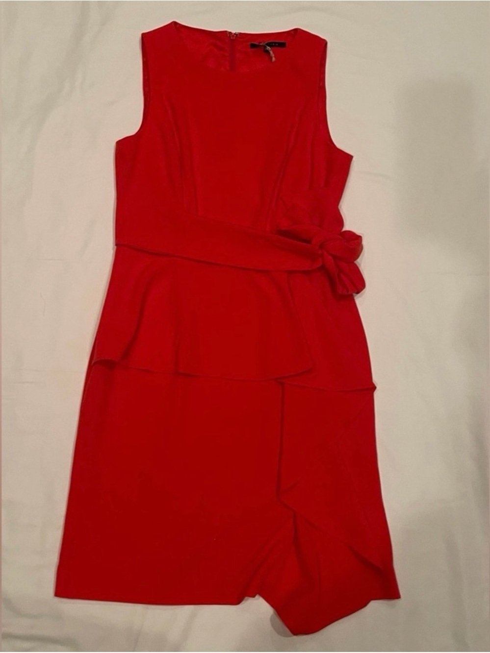 Alex Marie Red Sleeveless Tie Front Ruffle Mini Dress